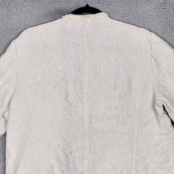 CHICOS Jacket Womens Size 2 US Large Beige Open Front 100% Linen Mandarin Collar - Picture 9 of 16